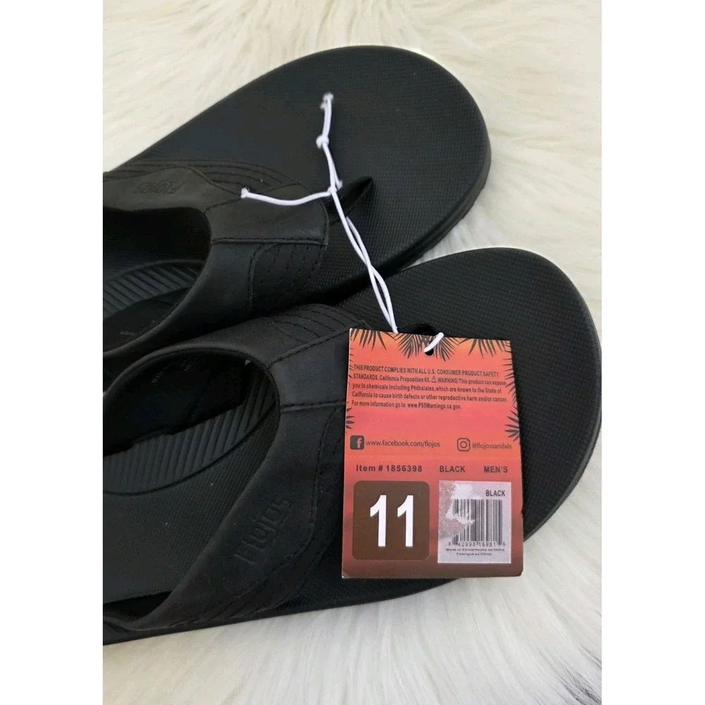 Flojos Men's Flip Flops Memory Foam Sandal Water Resistant Black New Size 11